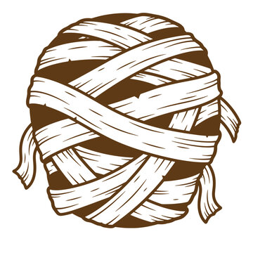 Vintage A brown and white illustration of a mummy wrapped in bandages on transparent background