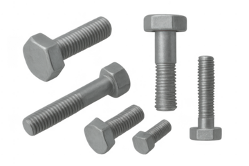 Metal hex head bolts collection on transparent background