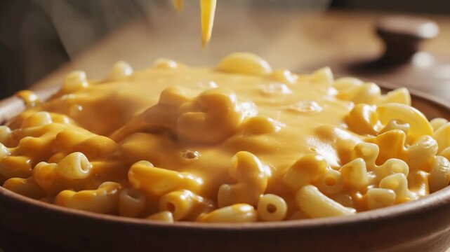 Close up of macaroni and cheese with a spoon