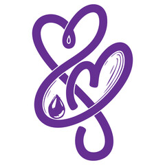 Purple Heart Symbol with Water Drops Isolated on Transparent Background