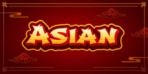 Vibrant gold asian text effect on dark red background with decorative borders