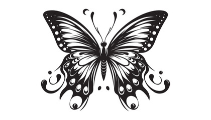 black color butterfly silhouette vector illustration, solid white background © silhouette