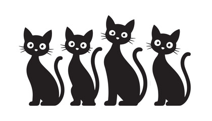 Obraz premium black color cat set silhouette vector illustration, solid white background