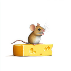 Cute mouse cheese animal cartoon white background happy whiskers small
