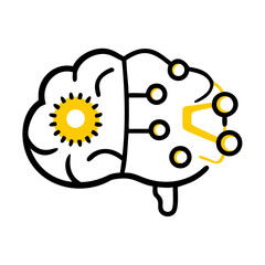 Illustrated brain with mechanical elements