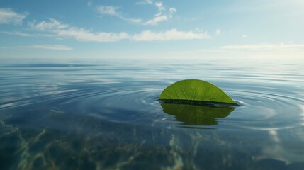 Single leaf floating in calm water