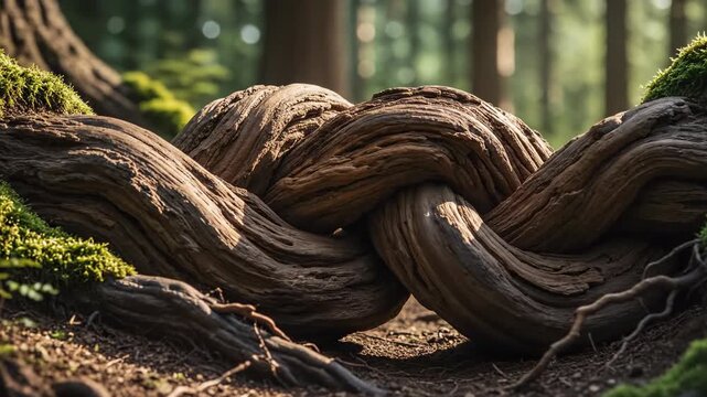 A macro cinematic close-up of two ancient tree roots slowly intertwining and securely locking together symbolizing unbreakable connection and unity growth, stability, close-up