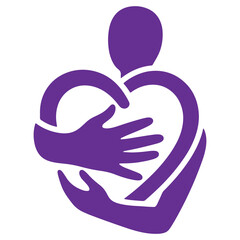 Purple Silhouette of a Person Hugging a Heart Shape Symbolizing Love and Care