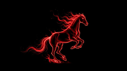 A fiery red horse outlined in glowing lines, posed in mid-gallop against a black background, representing The Chinese Zodiac lunar symbol. Perfect for presentations, educational materials,