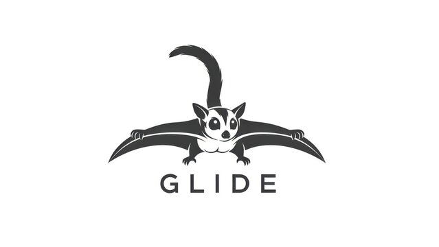 Monochrome vector emblem featuring a stylized sugar glider with outstretched patagium ready to soar