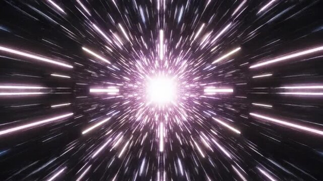 A mesmerizing abstract visualization of infinite geometric lines rapidly receding towards a bright central vanishing point creating an immersive deep perspective hyperspace, digital, technology