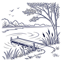 Fototapeta premium Serene lakeside dock