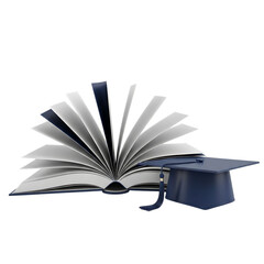 An open book and a graduation cap symbolizing knowledge and academic achievement