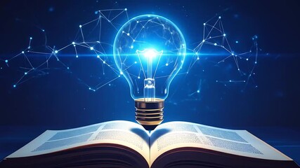 Lightbulb Idea Over Open Book, Digital Network Concept. - Powered by Adobe
