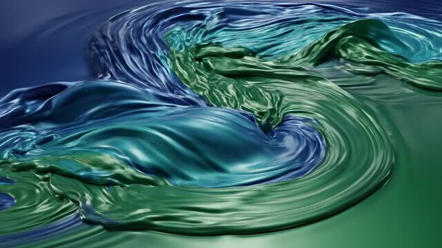 A mesmerizing slow motion cinematic flow of dark sapphire and emerald colored liquid waves forming an intricate abstract background texture dark, mesmerizing, digital