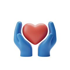 A conceptual 3d illustration showing caring hands holding a symbol of love and health