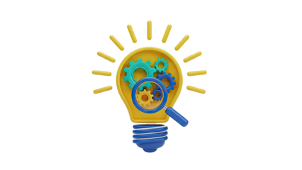 Lightbulb Idea with Gears and Magnifying Glass