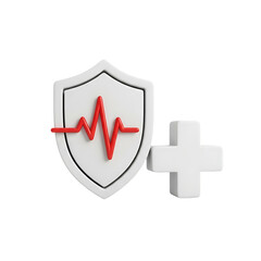 Health protection concept with a white shield, red heartbeat line, and medical cross