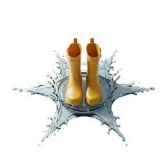 Yellow rain boots sitting on water splash