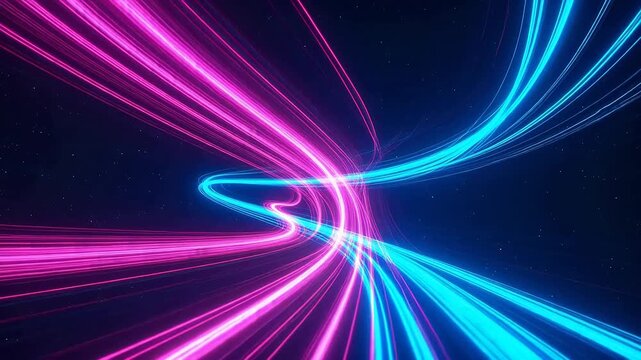 Abstract Blue Pink Light Trails Futuristic Warp Speed Data Network Background