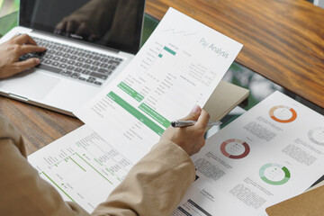 Obraz premium Business woman working in green eco friendly modern working space creative ideas for business eco friendly professional investor start up project business.