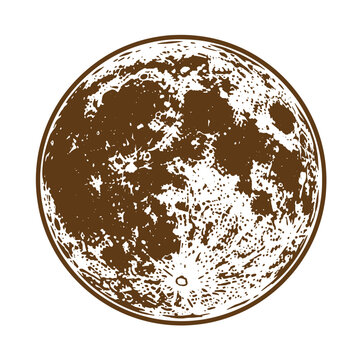 Vintage Brown moon illustration with grunge texture and circular outline