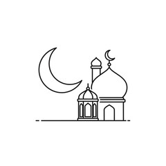 Obraz premium Islamic Mosque Dome Silhouette with Crescent Moon and Lantern Icon