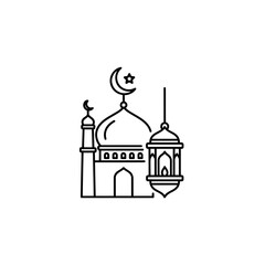 Obraz premium Islamic Mosque Dome with Crescent Moon and Traditional Lantern Icon