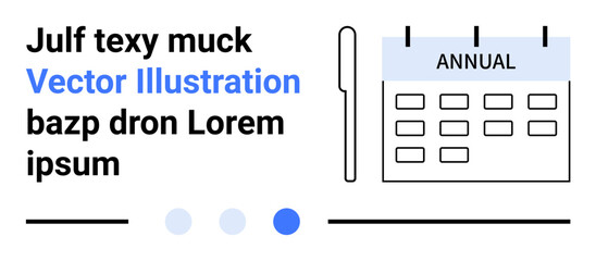 Calendar displaying annual schedule with bold header, pen icon, and abstract navigation shapes. Ideal for business planning, scheduling, event organization, productivity, reminders, corporate
