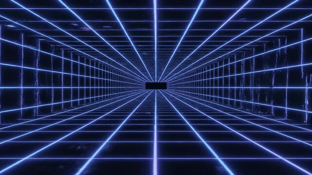 A seamless loop of a neon blue and purple futuristic data grid experiencing sudden temporal distortion and digital glitch effects glitch, data, blue