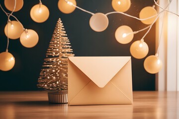 Christmas scene with envelope and mini tree