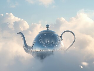Teapot floating among clouds