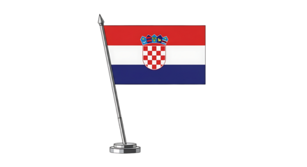 Croatian flag on a small pole isolated on transparent background