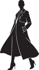 Long coat model silhouette, stylish pose