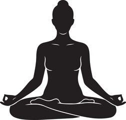 Meditation pose human silhouette, calm minimal artwork, white background.