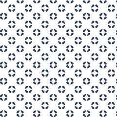 Fototapeta premium Seamless pattern of small dark blue four-petal shapes on white Keywords: pattern, seamless