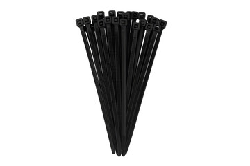 Black plastic cable ties on transparent background