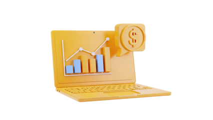3D Laptop Displaying Financial Growth Chart with Dollar Sign
