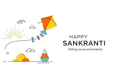Vibrant sankranti celebration with colorful kite and traditional pot