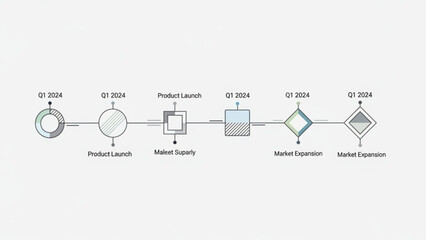 Business process diagram showing product launch and market expansion strategy for q1 2024
