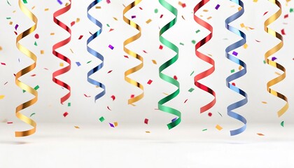 Vibrant jewel-toned metallic streamers and sparkling confetti raining down, creating a festive background for celebrations and joyous occasions
