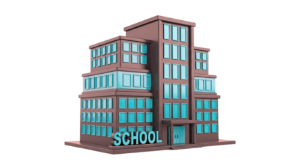 3D Render of a Modern School Building with Blue Windows