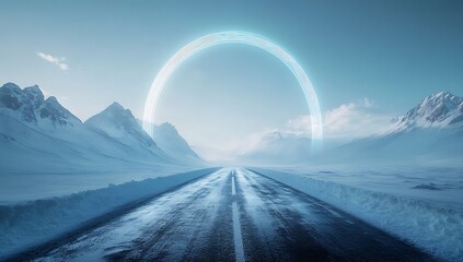 Obraz premium Snowy mountain pass with aurora