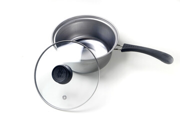 Stainless steel saucepan and lid, isolated on white background, good for article or commercial