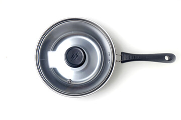 Stainless steel saucepan and lid, isolated on white background, good for article or commercial