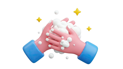 Cartoon Hands Washing with Soap Bubbles - Hygiene Concept