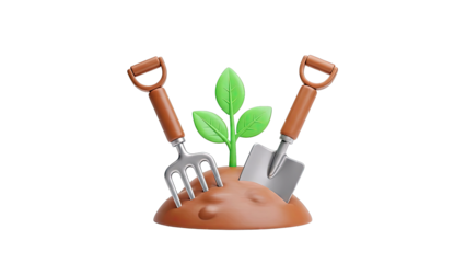 Gardening Tools and Seedling 3D Illustration