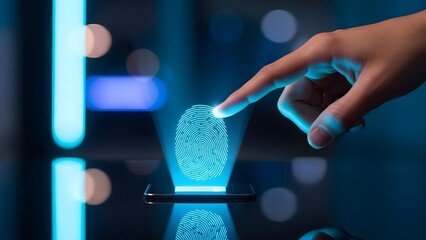 Innovative biometric identification through a futuristic digital fingerprint scan, ensuring enhanced security and privacy in a rapidly evolving technological world