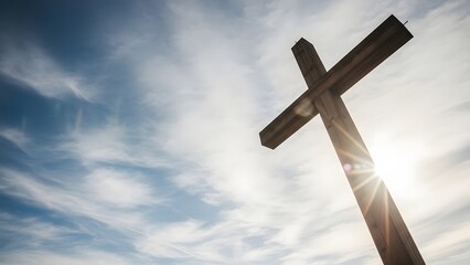 Easter sunday celebration with symbolic christian cross on a bright sunny day