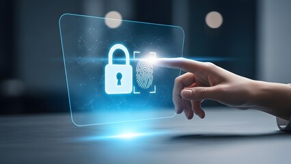 Secure digital identity with fingerprint biometrics on a futuristic transparent screen